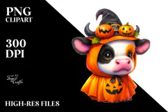 Watercolor Baby Cow Halloween Clipart Product Image 2