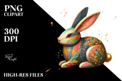 Colorful Wooden Bunny PNG Product Image 2