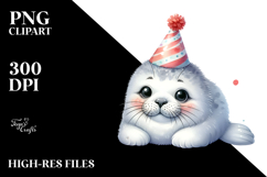 Energetic Baby Seal with Party Hat PNG Product Image 2