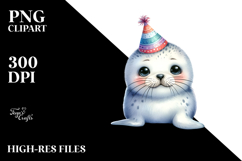 Energetic Baby Seal with Party Hat PNG Product Image 2