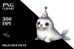 Energetic Baby Seal with Party Hat PNG Product Image 2