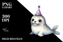 Energetic Baby Seal with Party Hat PNG Product Image 2