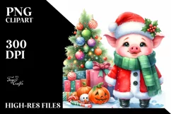 Cute Baby Pig Dressed for Christmas | Clipart Product Image 1