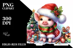 Cute Baby Pig Dressed for Christmas | Clipart Product Image 1