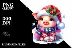 Cute Baby Pig Dressed for Christmas | Clipart Product Image 1