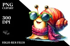 Vibrant Snail Portrait with Scarf | Watercolor Clipart Product Image 3