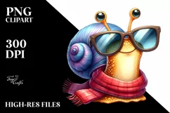 Vibrant Snail Portrait with Scarf | Watercolor Clipart Product Image 1