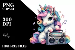 Vintage Boombox Unicorn PNG Product Image 1