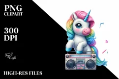 Vintage Boombox Unicorn PNG Product Image 1