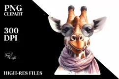 Washed Giraffe Portrait with Silk Scarf | Watercolor Clipart Product Image 3