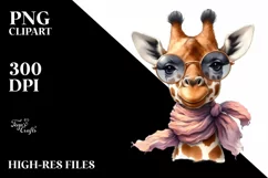 Washed Giraffe Portrait with Silk Scarf | Watercolor Clipart Product Image 3