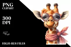 Washed Giraffe Portrait with Silk Scarf | Watercolor Clipart Product Image 1