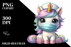 Cute Baby Unicorn with Nurse Mask | Clipart Product Image 3