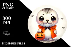 Cute Baby Seal Dressed for Halloween PNG Product Image 2