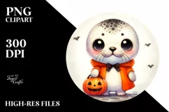 Cute Baby Seal Dressed for Halloween PNG Product Image 3