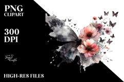 Colorful Flower with Butterfly Silhouettes, PNG Product Image 2
