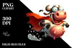 Cartoon Cow with Superhero Cape PNG Product Image 2