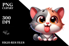 Playful Cat with Tongue-Out Face PNG Product Image 2
