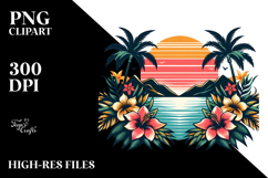 Retro Tropical Flower Sunset, PNG Product Image 2