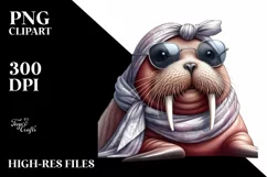 Washed Walrus Portrait with Silk Scarf | Watercolor Clipart Product Image 1