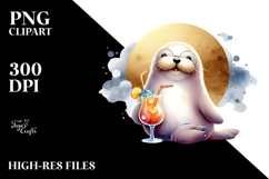 Happy Walrus in Beachwear Drinking Cocktail Product Image 2