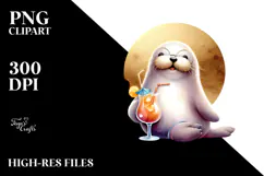 Bunny in Beachwear with Cocktail PNG Product Image 2