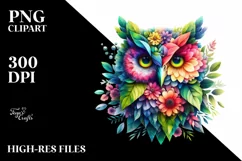 Abstract Vibrant Owl Flowers PNG Product Image 3