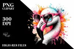 Colorful Flamingo with Paint Splashes | Clipart Product Image 1