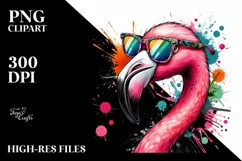 Colorful Flamingo with Paint Splashes | Clipart Product Image 1