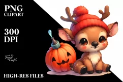 Cute Baby Elk with Pumpkin | Clipart Product Image 3