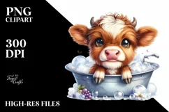 Bath Tub Baby Highland Cow Clipart Product Image 3