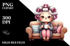 Old Lady Watercolor Hair Curlers Clipart Product Image 2