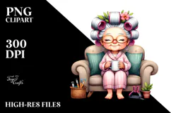 Old Lady Watercolor Hair Curlers Clipart Product Image 2