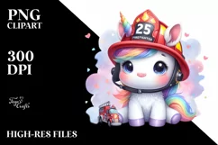 Cute Firefighter's Helmet Unicorn PNG Product Image 1