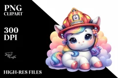 Cute Firefighter's Helmet Unicorn PNG Product Image 3