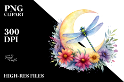 Watercolor Dragonfly Moon Flowers Product Image 2