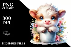 Vase Baby Highland Cow Clipart Product Image 3
