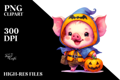 Watercolor Baby Pig Halloween Clipart Product Image 2