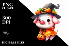 Watercolor Baby Pig Halloween Clipart Product Image 1