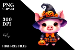 Watercolor Baby Pig Halloween Clipart Product Image 2