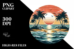 Vintage Tropical Island Sunset Tshirt Clipart Product Image 3