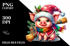 Cute Baby Pig Christmas Watercolor | Clipart Product Image 3