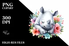 Watercolor Cute Baby Rhino Sleeping Product Image 3