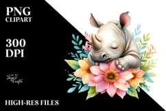 Colorful Baby Rhino Sleeping in Flower | Clipart Product Image 2