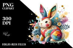 Watercolor Colorful Bunny Made of Wood PNG Product Image 2