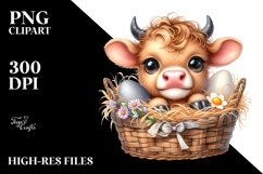 Watercolor Baby Highland Cow in an Egg Basket Product Image 3