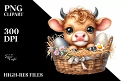 Watercolor Baby Highland Cow in an Egg Basket Product Image 3