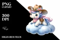 Baby Unicorn Cowboy on Cloud | Sublimation | Clipart Product Image 1