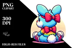 Colorful Retro Bunny, Back View, High-Res PNG Product Image 2