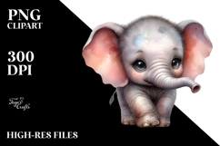 Digital Watercolor Baby Elephant PNG Product Image 2